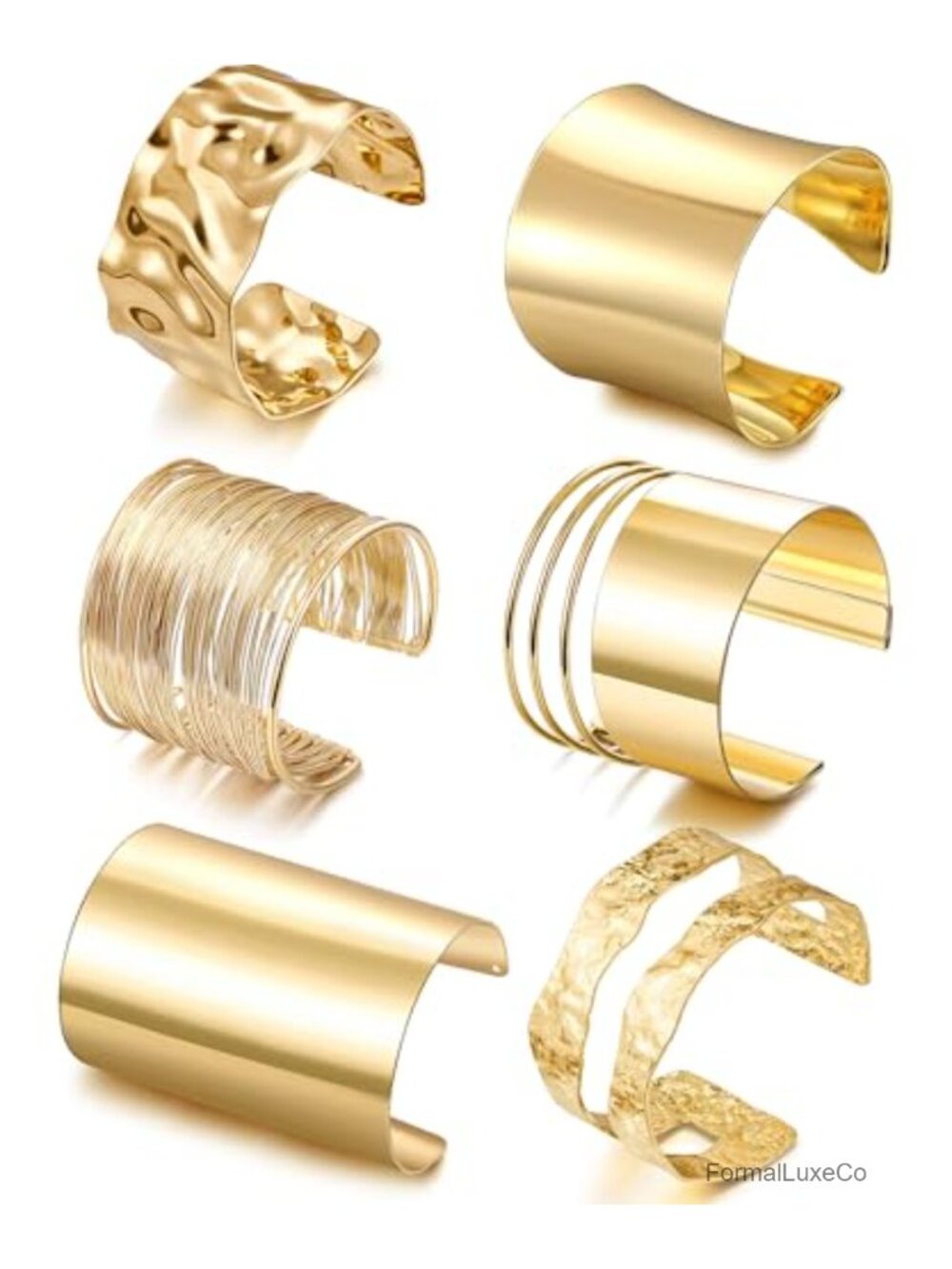 6 Chunky Gold Cuff Bracelets Set Open Adjustable Arm Bangle Wrist Wrap